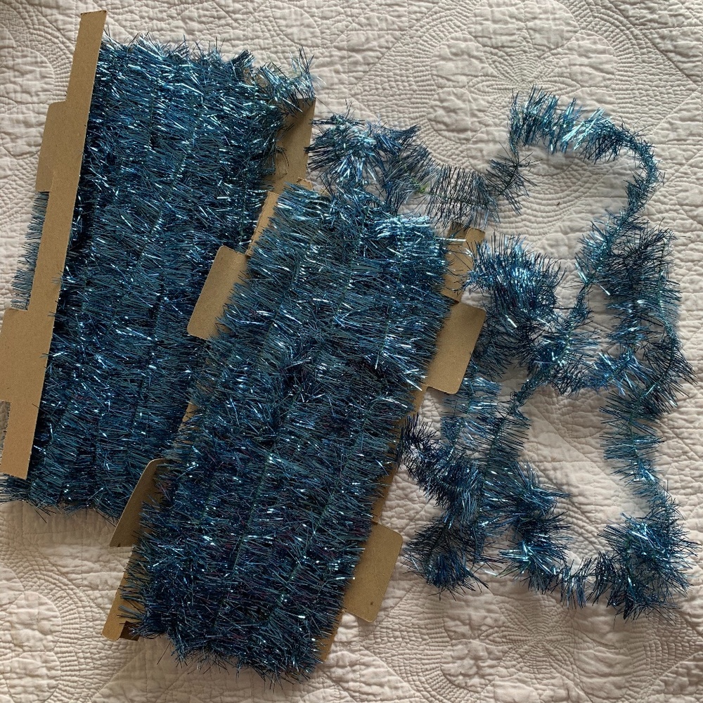 Vintage Aqua Blue Tinsel Garland 1 piece @ 42' L